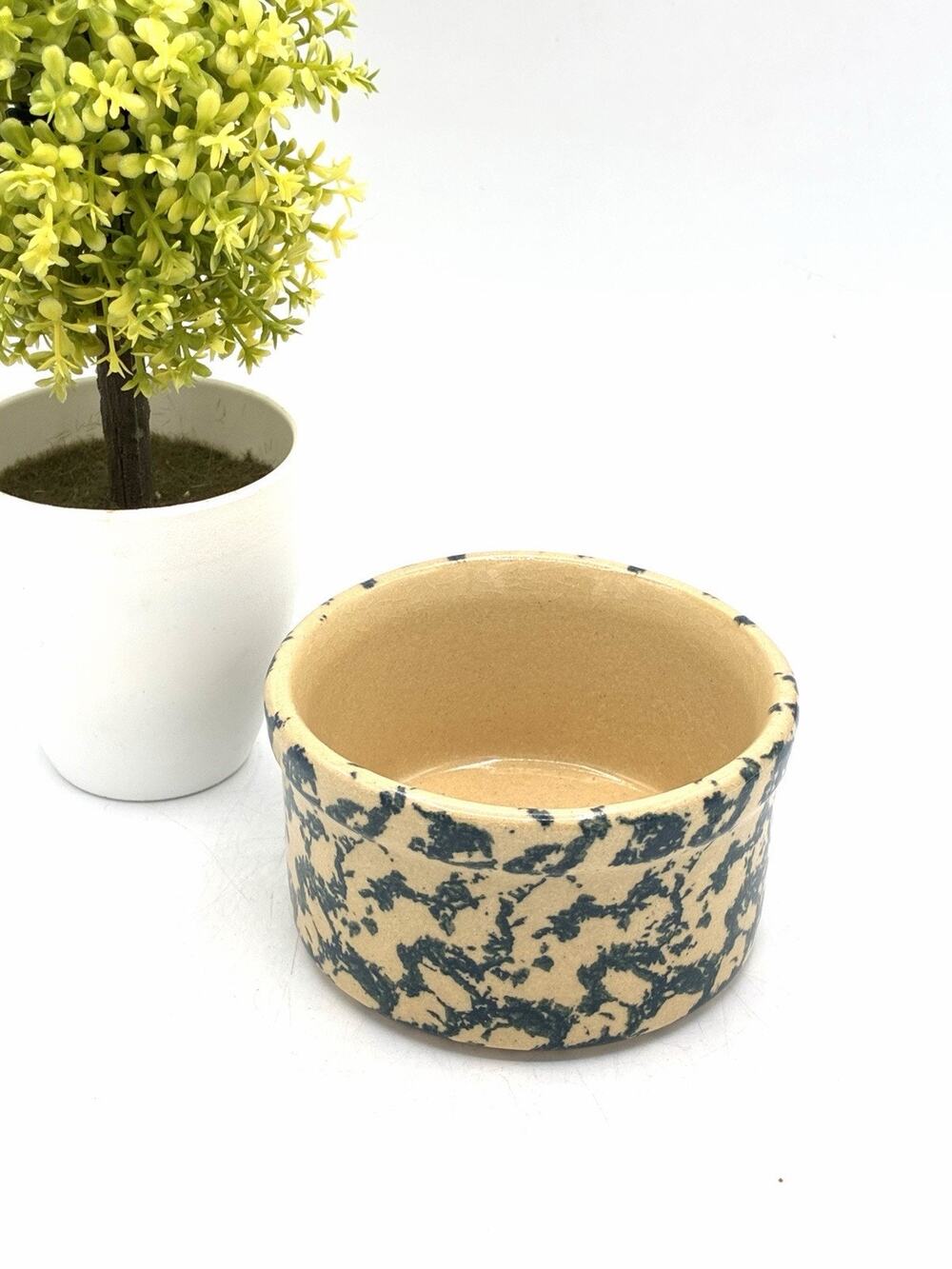 Vintage RRP Roseville Ohio Turquoise Spongeware Stoneware Crock Bowl 4” x 2”
